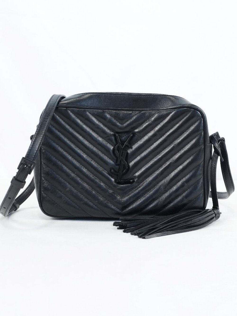 Saint Laurent Lou Camera Quilted Leather Shoulder Bag In Monochrome Black